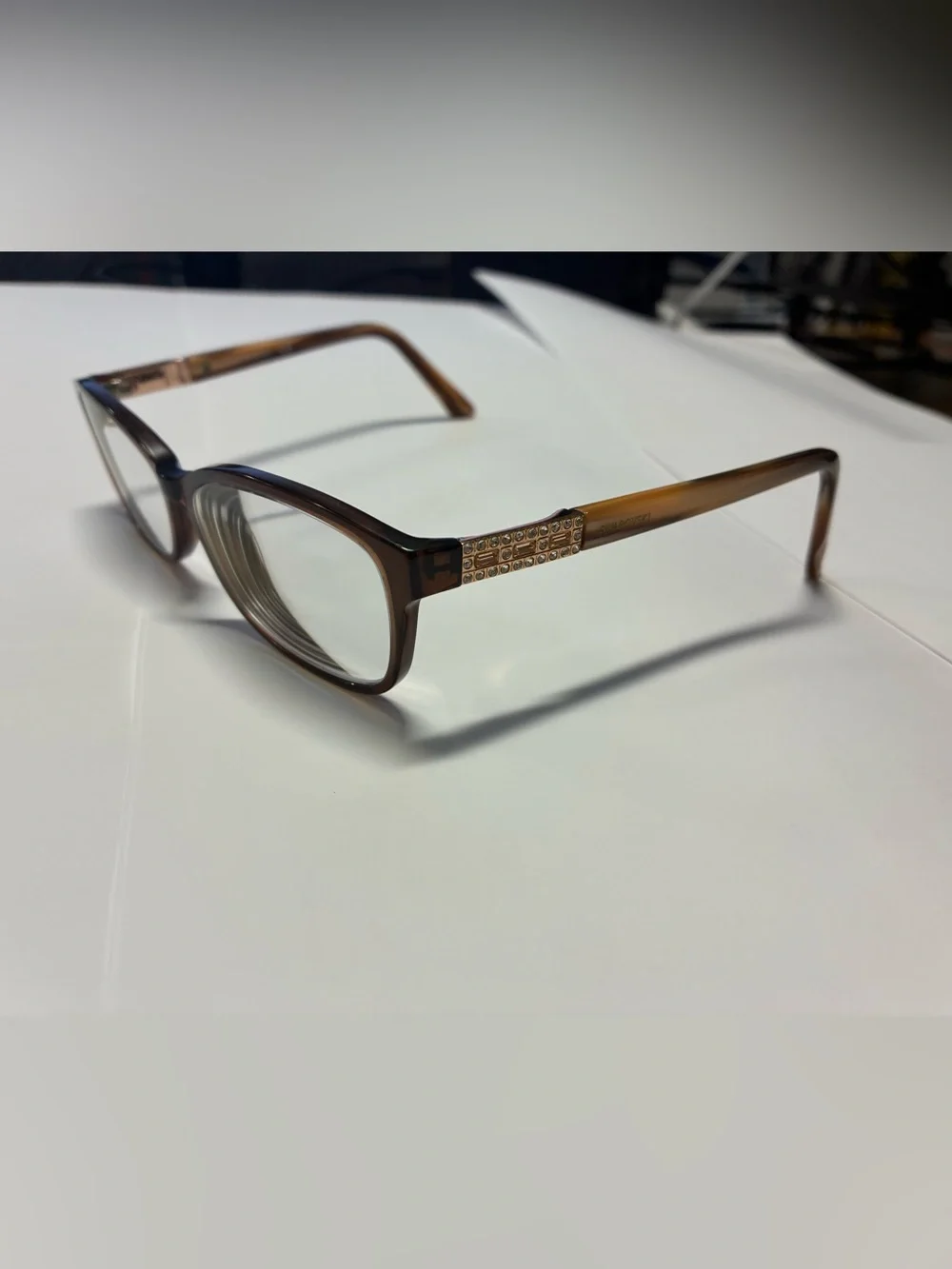 Swarovski Brown Rectangular Glasses with Decorative Crystal Temple